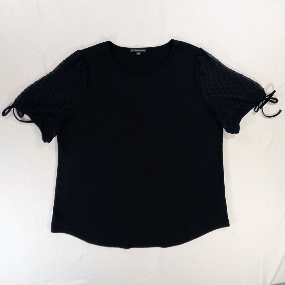 Adrianna Papell Womens Black Swiss Dot Puff Sleeve Blouse large dark coquette